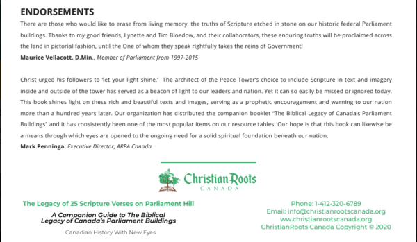 Back Cover, The Legacy of 25 Scripture Verses on Parliament Hill