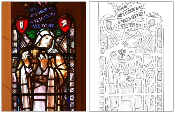 25 Scripture Colouring Pages - East Window #1 (1 Cor. 15:57)